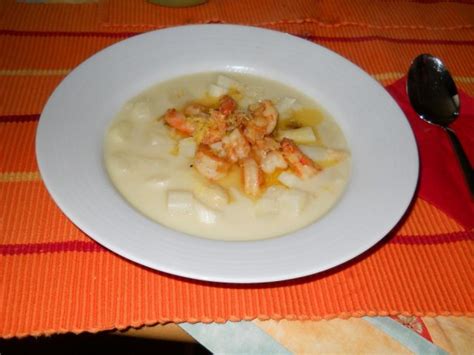 Spargelcremesuppe Mit Garnelen Rezept Kochbar De