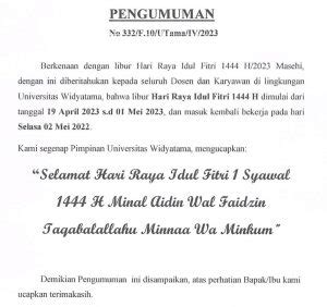 Pengumuman Libur Hari Raya Idul Fitri H