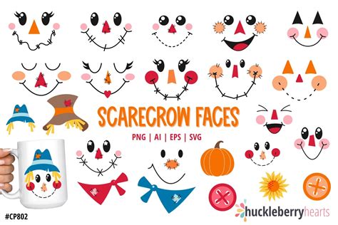 Scarecrow Faces Clipart Fall Scarecrow Svg Set Huckleberry Hearts