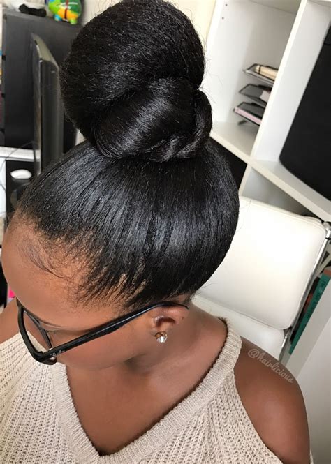 Top Knot Bun🫶🏾 Relaxed Hair Womens Hairstyles Transitioning Hairstyles