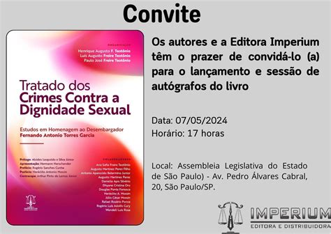 Livro Sobre Crimes Contra A Dignidade Sexual Ser Lan Ado Na Alesp