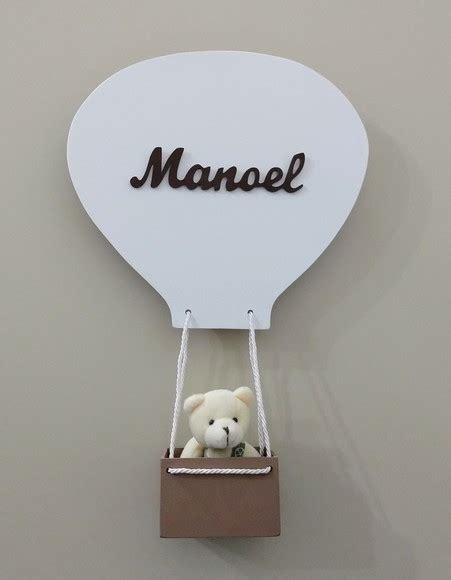 Luminária Decorativa Balão Branco Cesto Marrom e Nome Elo7