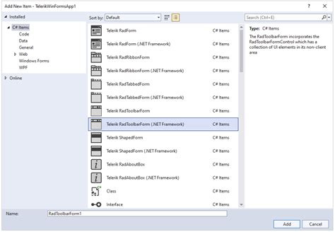 Getting Started WinForms ToolbarForm Telerik UI For WinForms