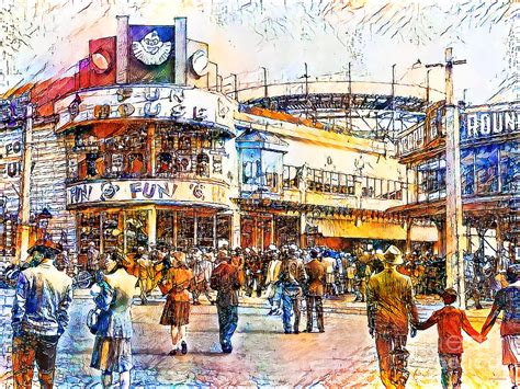 San Francisco Playland At The Beach Fun House In Vibrant Watercolor