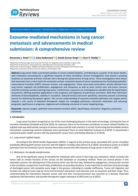 Pdf Exosome Mediated Mechanisms In Lung Cancer Metastasis And