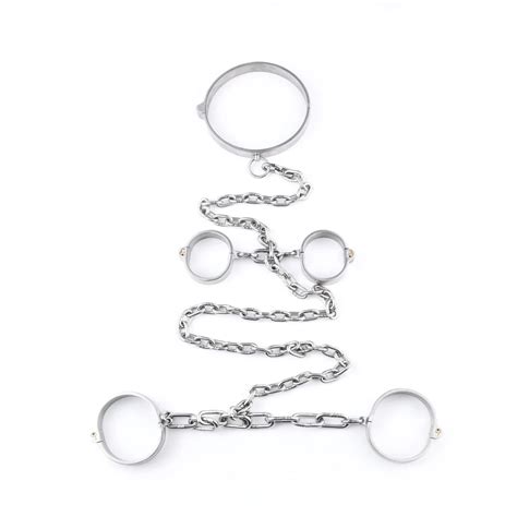 Bdsm aço inoxidável tipo oval bondage kit colar algemas tornozelo