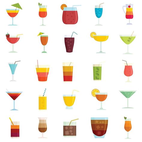 Cocktail Icons Set Flat Vector Isolated 8849697 Vector Art At Vecteezy