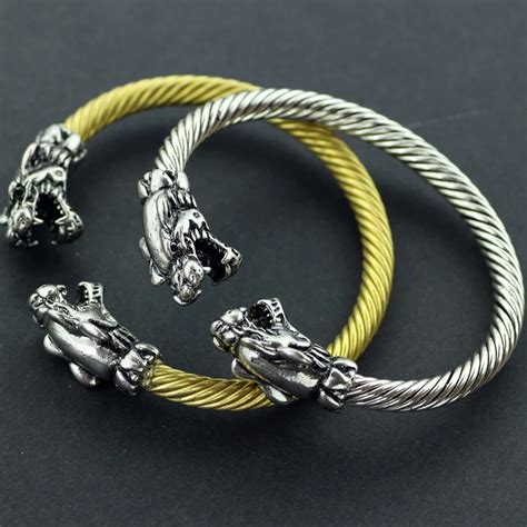 Handmade Norse Viking Wolf Head Bangles Bracelets Vikings Bracelets For