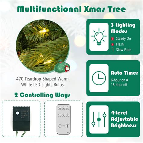 6/7 FT Artificial Christmas Tree with Pine Cones and Adjustable Brightness - Costway