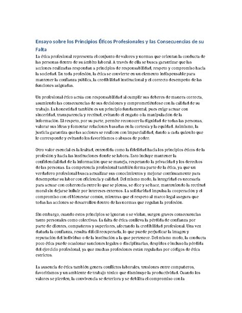Ensayo sobre Ética Profesional y sus Consecuencias - Studocu