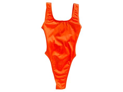 80s Leotard Bodysuit Thong Aerobics Top Body Suit Retro Work Out Orange