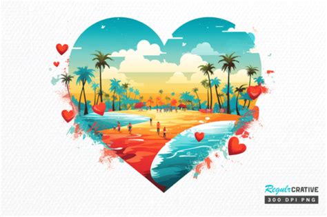 150 Retro Beach Heart Watercolor Clipart Designs Graphics