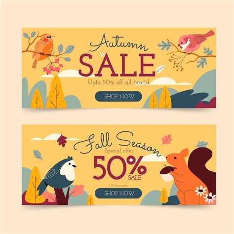 Free Vector Hand Drawn Flat Horizontal Autumn Sale Banners Set