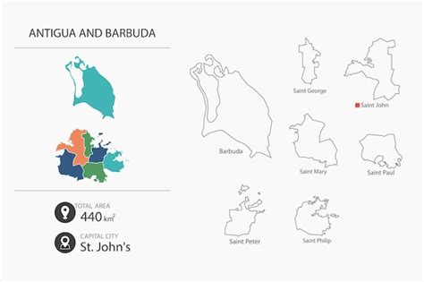 Karte Von Antigua Und Barbuda Mit Detaillierter Landkarte