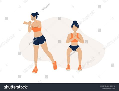 Women Doing Exercises Boxer Squat Punch Stock Vector Royalty Free