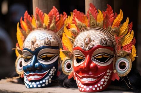 Premium Photo | Protection masks worn during traditional balinese dance