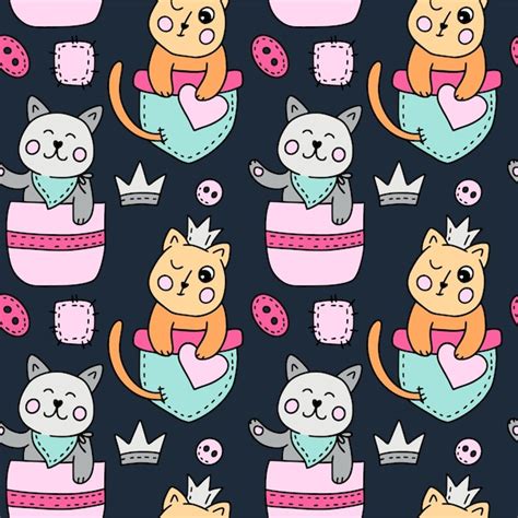 Premium Vector Cute Cat Kawaii Seamless Vector Pattern