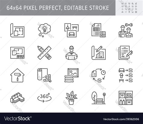 Interior Design Line Icons Royalty Free Vector Image