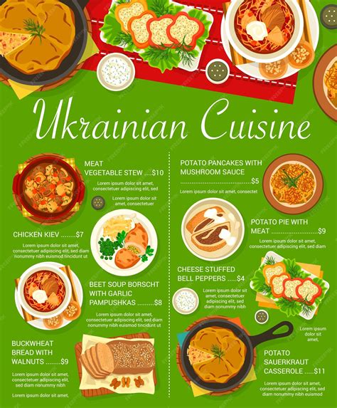 Premium Vector | Ukrainian cuisine food menu page vector template