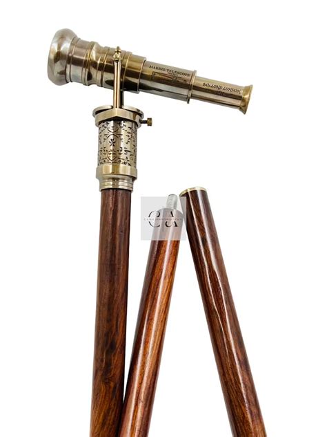 Walking Stick Telescope Nautical Cane Brass Wooden Ha Gem