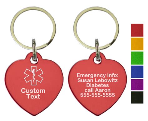 Custom Medical Id Key Chain Heart Two Pack Emidct22