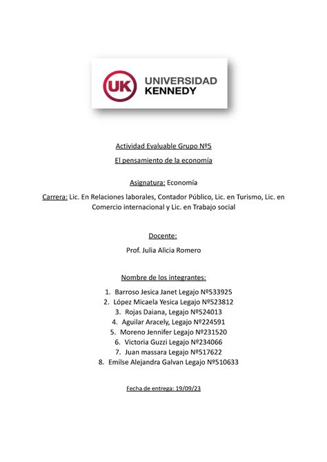 Actividad Nº3 Economía Actividad Evaluable Grupo Nº El pensamiento de