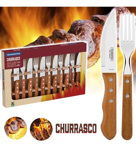 Kit Garfo E Faca Para Churrasco Madeira Outback 12 Peças Frete grátis