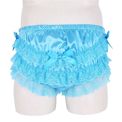 B009 C Blue Erotic Sexy Men Satin Briefs Panties Lace Ruffle Etsy