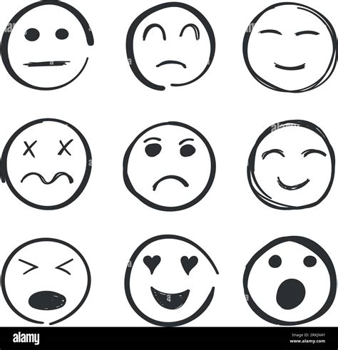 Emojis Faces Icon In Hand Drawn Style Doddle Emoticons Vector