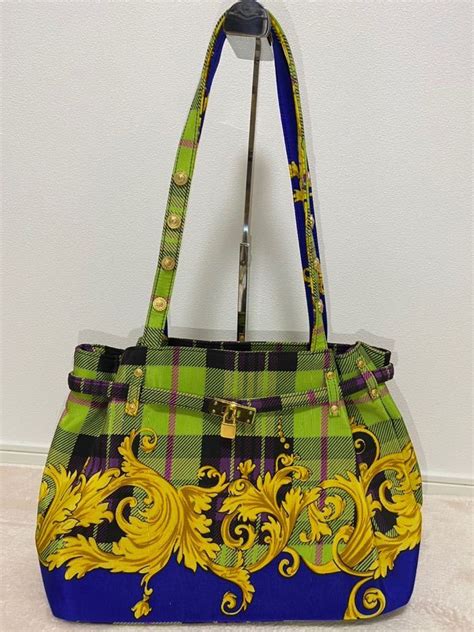 【未使用に近い】1円〜【本物保証 極美品】gianni Versace ジャンニ ヴェルサーチ トートバッグ タータンチェック バロック