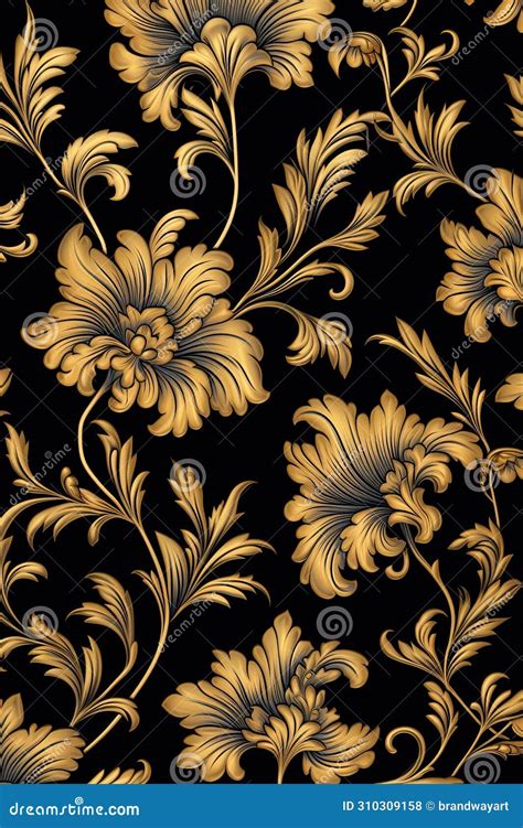 Black and Gold Floral Wallpaper Stock Illustration - Illustration of ...