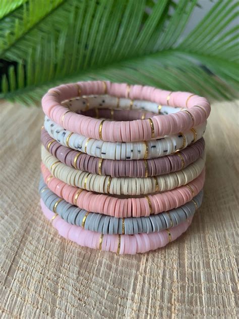 Soft Neutral Polymer Clay Bead And Gold Disc Bracelets Etsy Canada