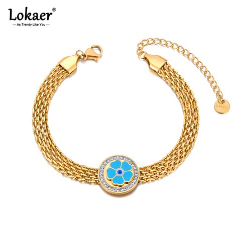 Lokaer Trendy Flower Charm Bracelet Bangle For Women L Stainless