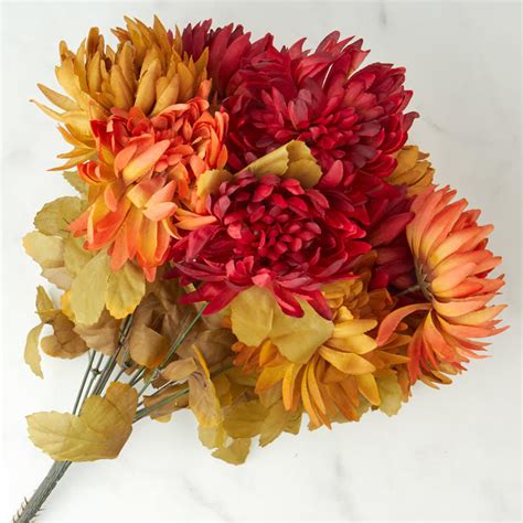 Autumn Artificial Mum Bush Bushes Bouquets Floral Supplies