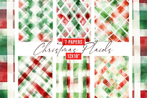 Watercolor Christmas Plaids Backgrounds Graphic By Chinnisha Arts