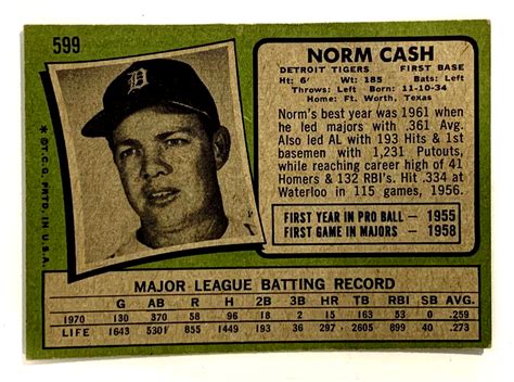 Topps Norm Cash Vgex Semi High Number Detroit Tigers Ebay