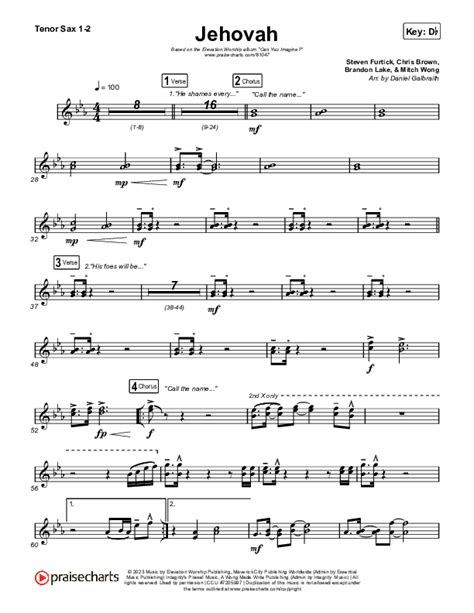 Jehovah Tenor Sax Sheet Music Pdf Elevation Worship Chris Brown