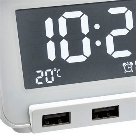 TFA Hometime Mains Power USB Charging Digital Alarm Clock White - Oh Clocks