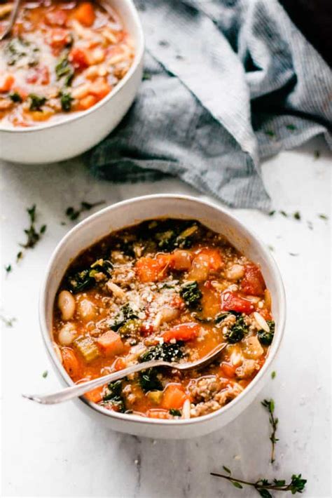 Healthy And Hearty Minestrone Soup Blue Bowl