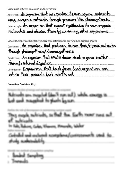 Solution Ib Biology Sl Topic 4 1 Worksheet Studypool