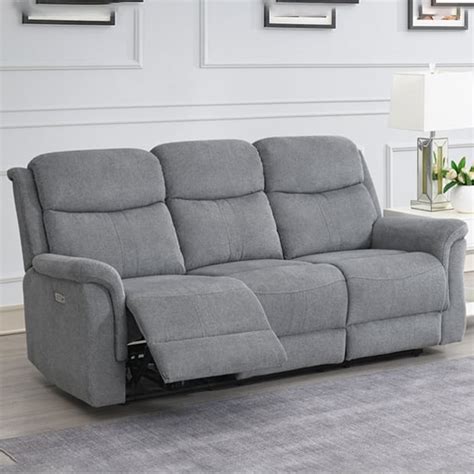 Fiona Fabric Electric Recliner 3 Seater Sofa In Grey Furniture In Fashion