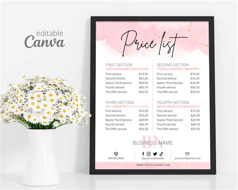 Price List Template Editable Printable Price List Template Etsy