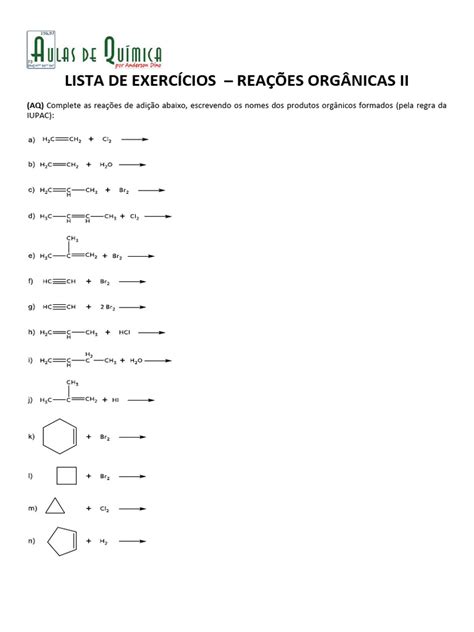 Reações Organicas Exercicios