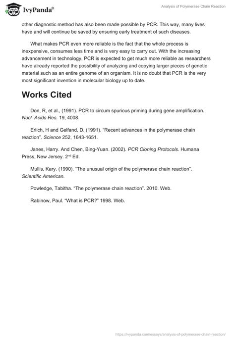 Analysis Of Polymerase Chain Reaction Words Essay Example