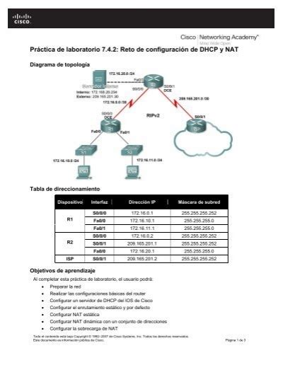 Práctica de laboratorio 7 4 2 Reto de configuración de DHCP y NAT