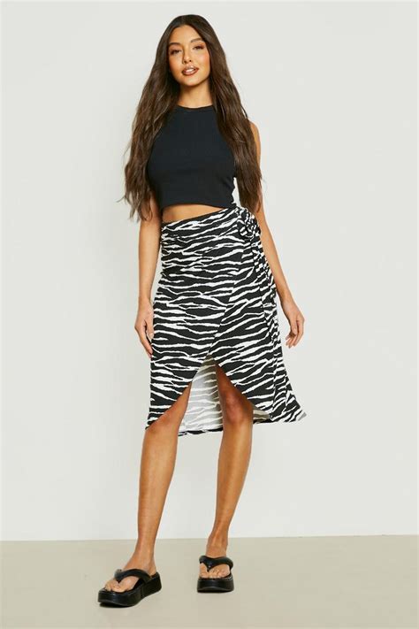 Womens Zebra Wrap Midi Skirt Boohoo Uk