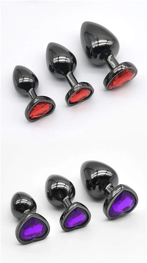 Gun Color Small Size Heart Jewel Crystal Metal Anal Beads Butt Plug Ass