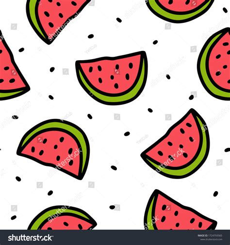 Watermelon Seamless Pattern Hand Drawn Doodle Stock Vector Royalty