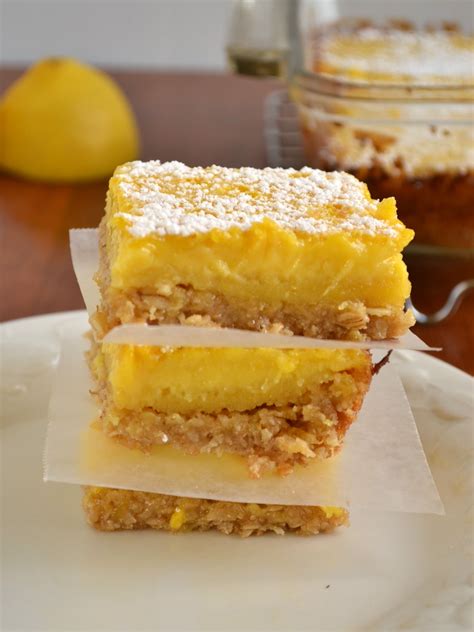 Lemon Bars With Oatmeal Cookie Shortbread Crust Easy Wholesome Recipe Lemon Recipes Food