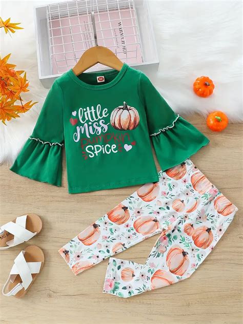 Girls Little Miss Pumpkin Spice Print Flare Sleeve Top Temu Portugal